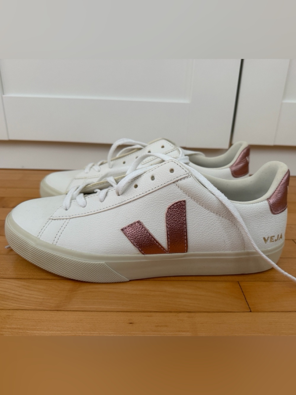 Veja Women's White Sneakers with Rose Metallic V